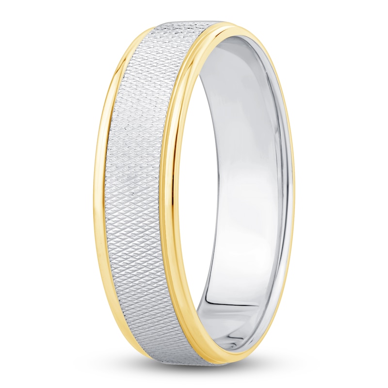 Main Image 2 of Men's High-Polish Textured Wedding Band 14K Two-Tone Gold 5.5mm