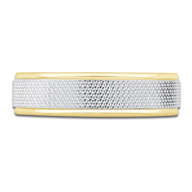 Main Image 3 of Men's High-Polish Textured Wedding Band 14K Two-Tone Gold 5.5mm