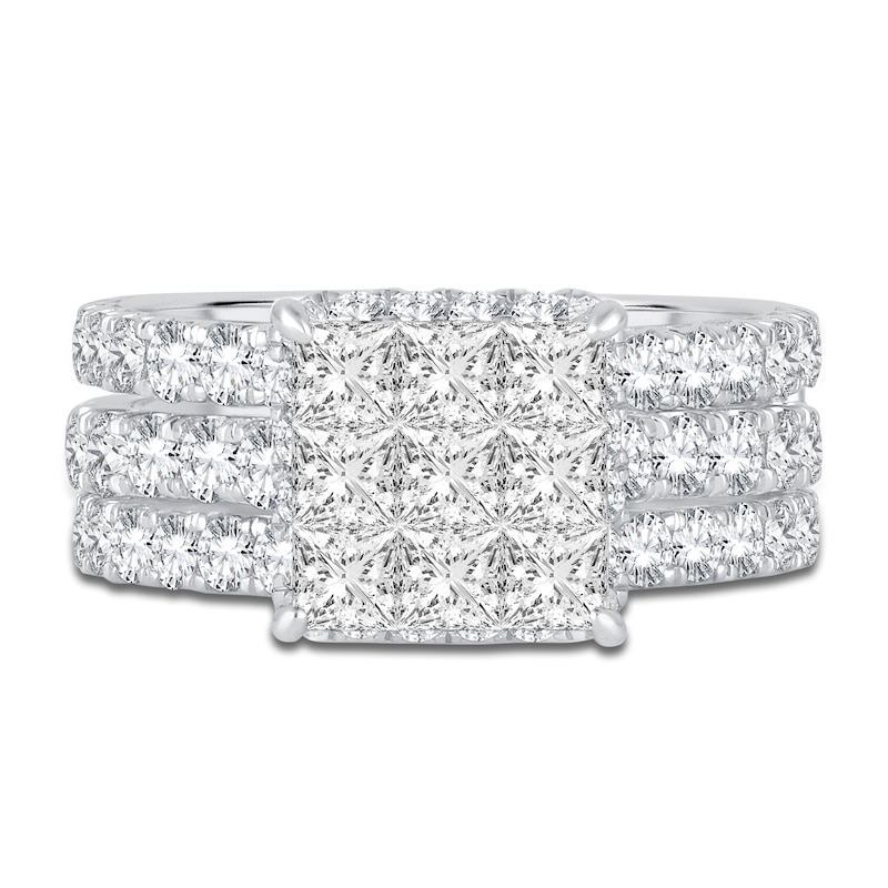 Main Image 3 of Princess& Round-Cut Diamond Bridal Set 3 ct tw 14K White Gold