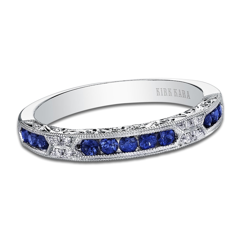 Main Image 1 of Kirk Kara Natural Blue Sapphire & Diamond Accent Wedding Band 18K White Gold