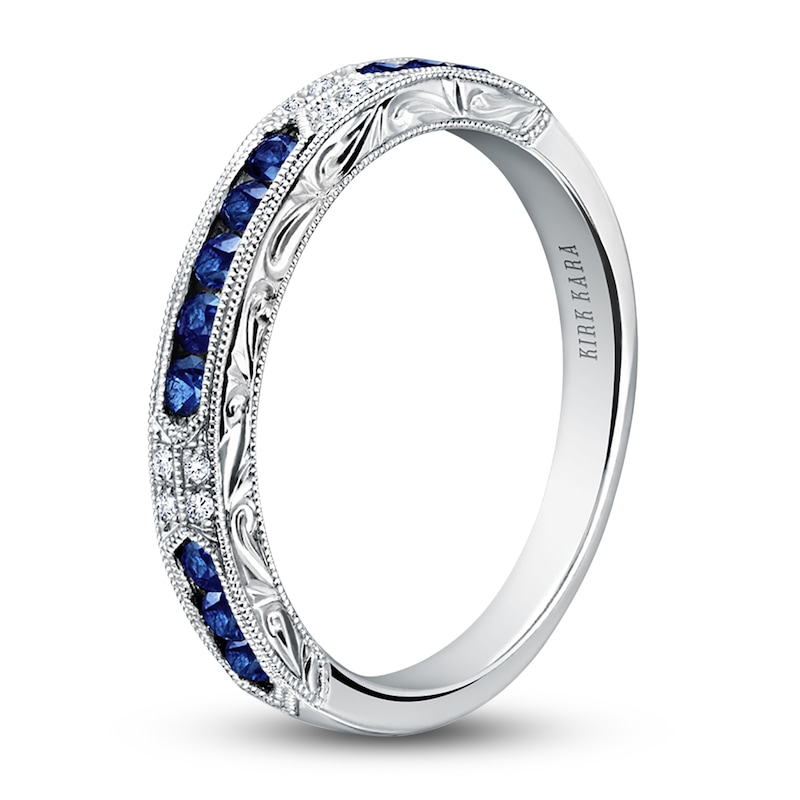 Main Image 2 of Kirk Kara Natural Blue Sapphire & Diamond Accent Wedding Band 18K White Gold