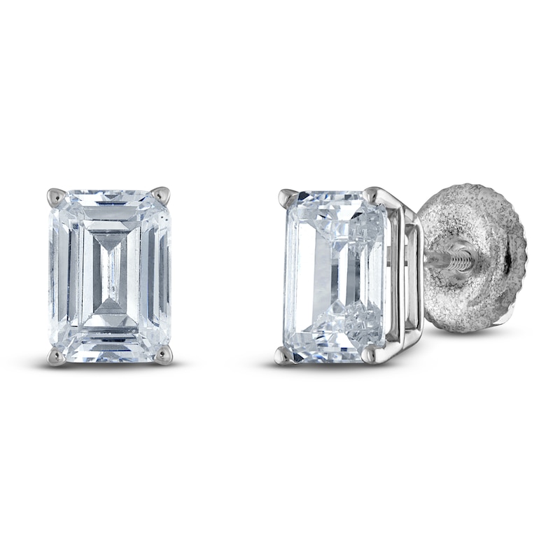 Main Image 2 of Emerald-Cut Lab-Grown Diamond Solitaire Stud Earrings 1/2 ct tw 14K White Gold (F/SI2)