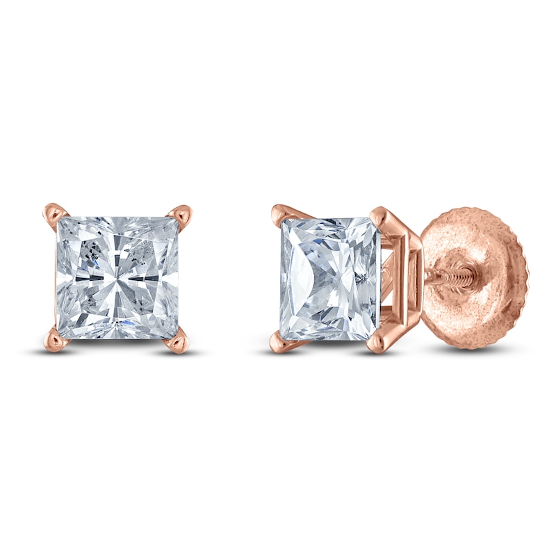 Main Image 2 of Princess-Cut Lab-Grown Diamond Solitaire Stud Earrings 4 ct tw 14K Rose Gold (F/SI2)