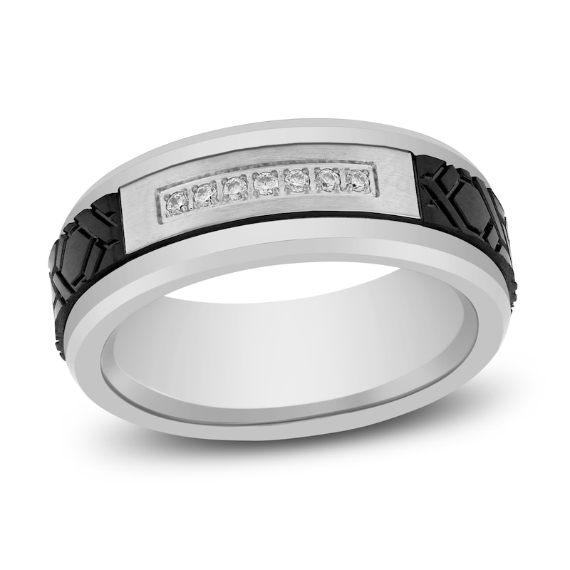 Men's Diamond & Textured Wedding Band 1/10 ct tw Tungsten Carbide & Black Ion Plating 8mm