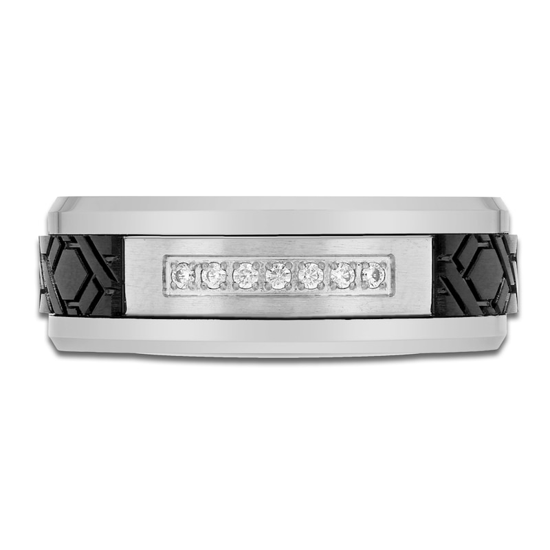 Main Image 3 of Men's Diamond & Textured Wedding Band 1/10 ct tw Tungsten Carbide & Black Ion Plating 8mm