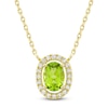 Thumbnail Image 1 of Oval-Cut Natural Peridot & Diamond Halo Necklace 1/10 ct tw 10K Yellow Gold 18"