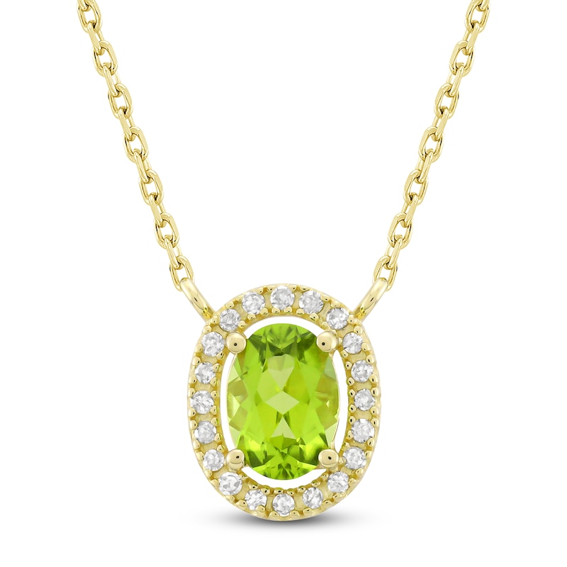 Main Image 1 of Oval-Cut Natural Peridot & Diamond Halo Necklace 1/10 ct tw 10K Yellow Gold 18"