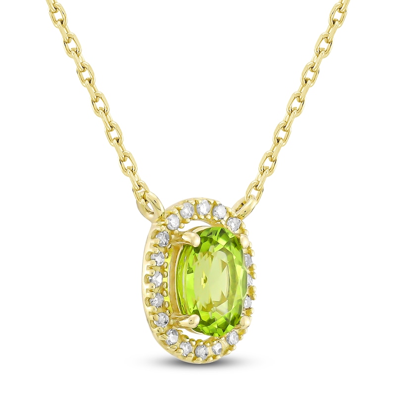 Main Image 2 of Oval-Cut Natural Peridot & Diamond Halo Necklace 1/10 ct tw 10K Yellow Gold 18"