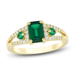 Rectangle-Cut Lab-Created Emerald & Diamond Ring 1/6 ct tw 10K Yellow Gold