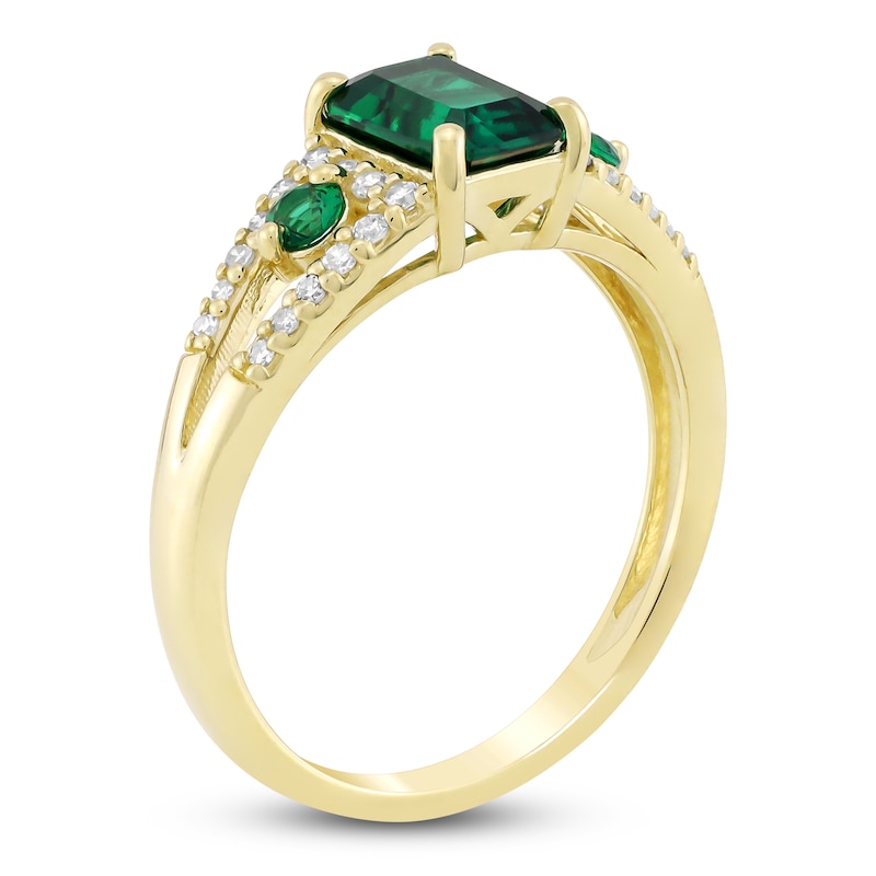 Main Image 2 of Rectangle-Cut Lab-Created Emerald & Diamond Ring 1/6 ct tw 10K Yellow Gold