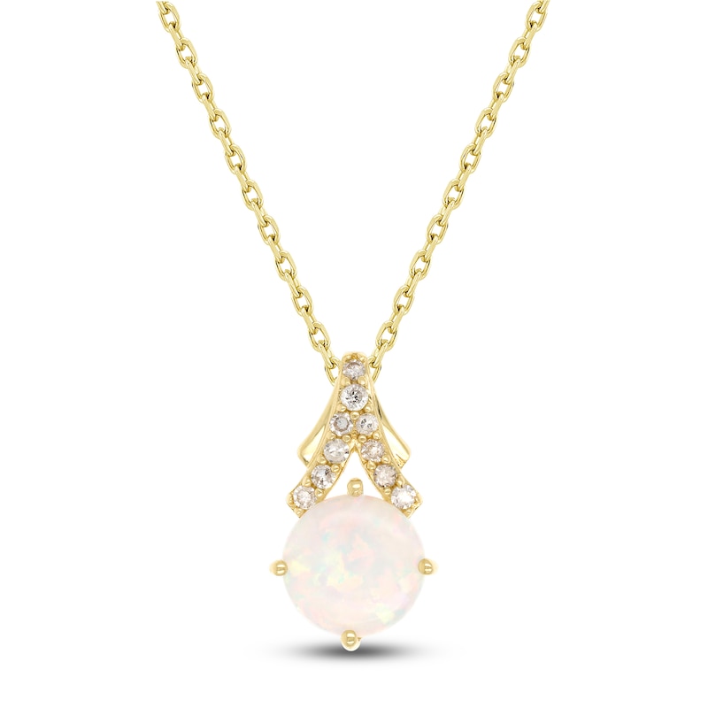 Lab-Created Opal & Diamond Necklace 1/15 ct tw 10K Yellow Gold 18"