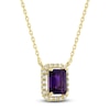 Thumbnail Image 2 of Rectangle-Cut Natural Amethyst & Diamond Necklace 1/10 ct tw 10K Yellow Gold 18"