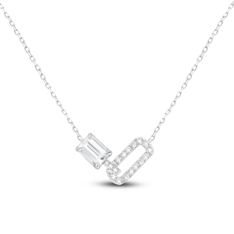 Main Image 1 of Emerald-Cut Lab-Grown Diamond Link Necklace 2 ct tw 14K White Gold 18"