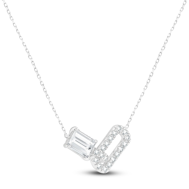 Main Image 2 of Emerald-Cut Lab-Grown Diamond Link Necklace 2 ct tw 14K White Gold 18"
