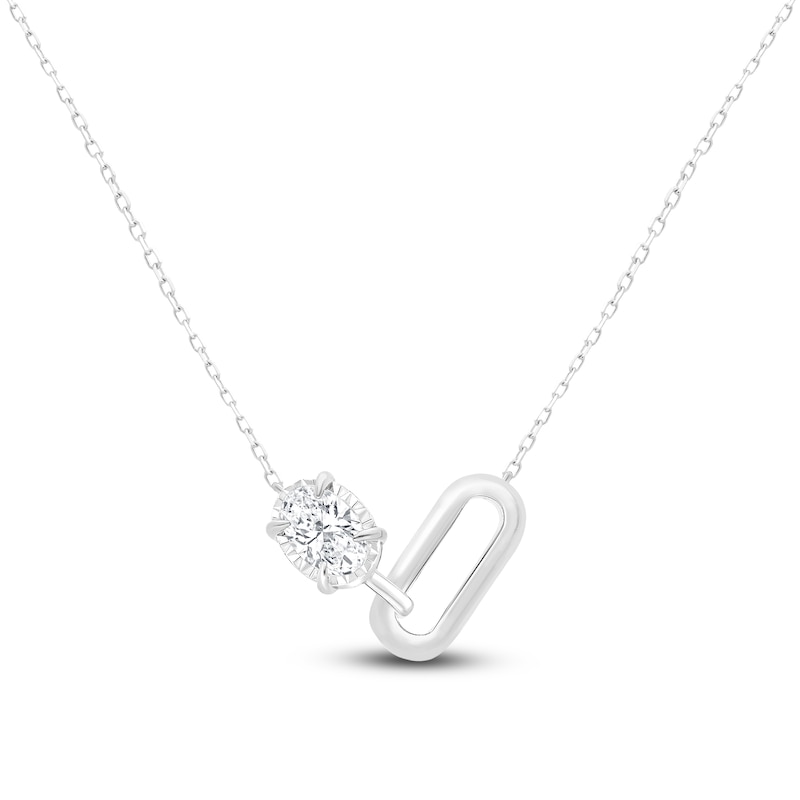 Main Image 1 of Oval-Cut Lab-Grown Diamond Link Necklace 1/2 ct tw 14K White Gold 18"