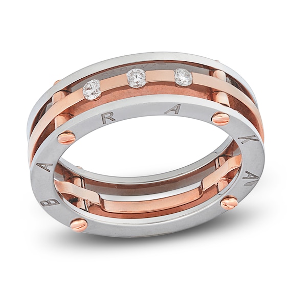 Baraka Men's Diamond Three-Stone Ring 1/6 ct tw Stainless Steel & 18K Rose Gold