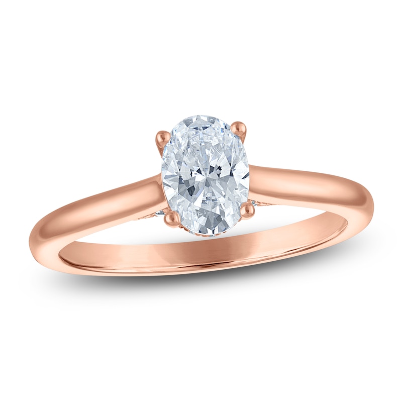 Main Image 1 of Oval-Cut Lab-Grown Diamond Solitaire Plus Engagement Ring 7/8 ct tw 18K Rose Gold (VS2/F)