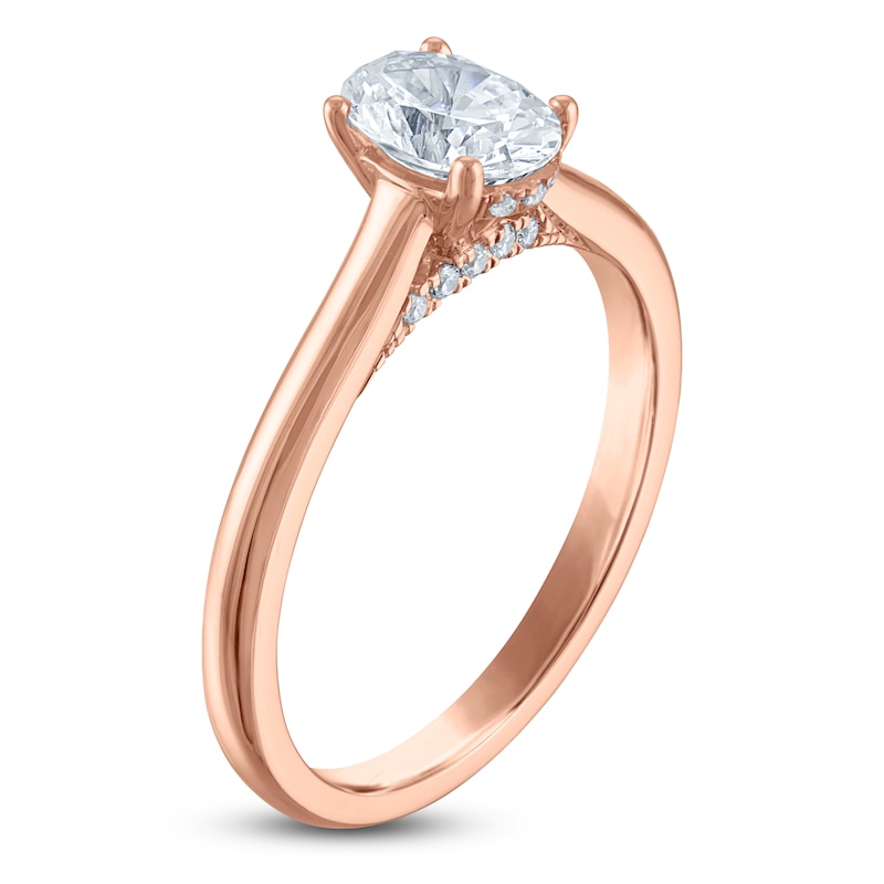 Main Image 2 of Oval-Cut Lab-Grown Diamond Solitaire Plus Engagement Ring 7/8 ct tw 18K Rose Gold (VS2/F)