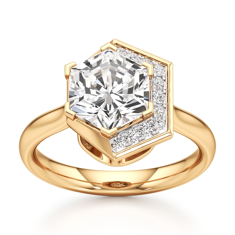Main Image 1 of J'Lure Hexagon Brilliant-Cut Lab-Grown Diamond Half-Halo Engagement Ring 3 ct tw 18K Yellow Gold