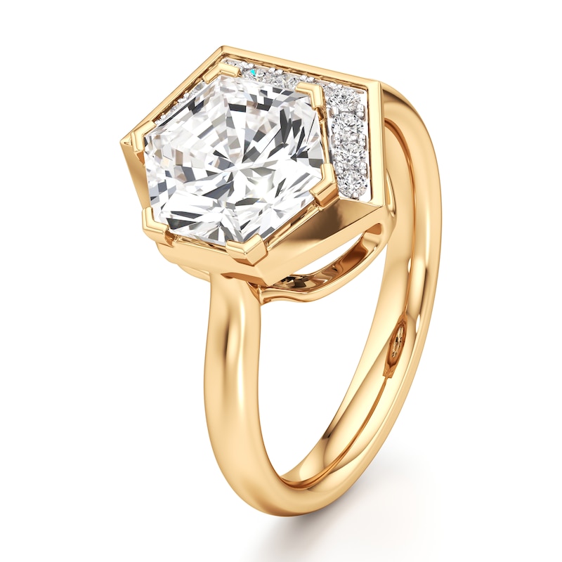 Main Image 4 of J'Lure Hexagon Brilliant-Cut Lab-Grown Diamond Half-Halo Engagement Ring 3 ct tw 18K Yellow Gold