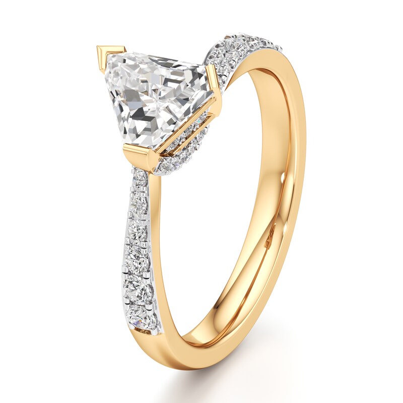 Main Image 4 of J'Lure Shield Step-Cut Lab-Grown Diamond Bypass Engagement Ring 1-1/3 ct tw 18K Yellow Gold
