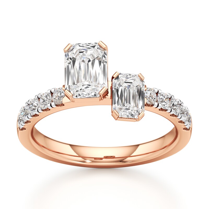 Main Image 1 of J'Lure Imperial-Emerald Step-Cut Two-Stone Lab-Grown Diamond Engagement Ring 1-3/4 ct tw 18K Rose Gold