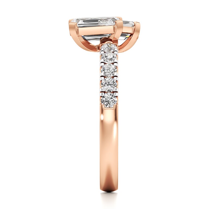 Main Image 3 of J'Lure Imperial-Emerald Step-Cut Two-Stone Lab-Grown Diamond Engagement Ring 1-3/4 ct tw 18K Rose Gold