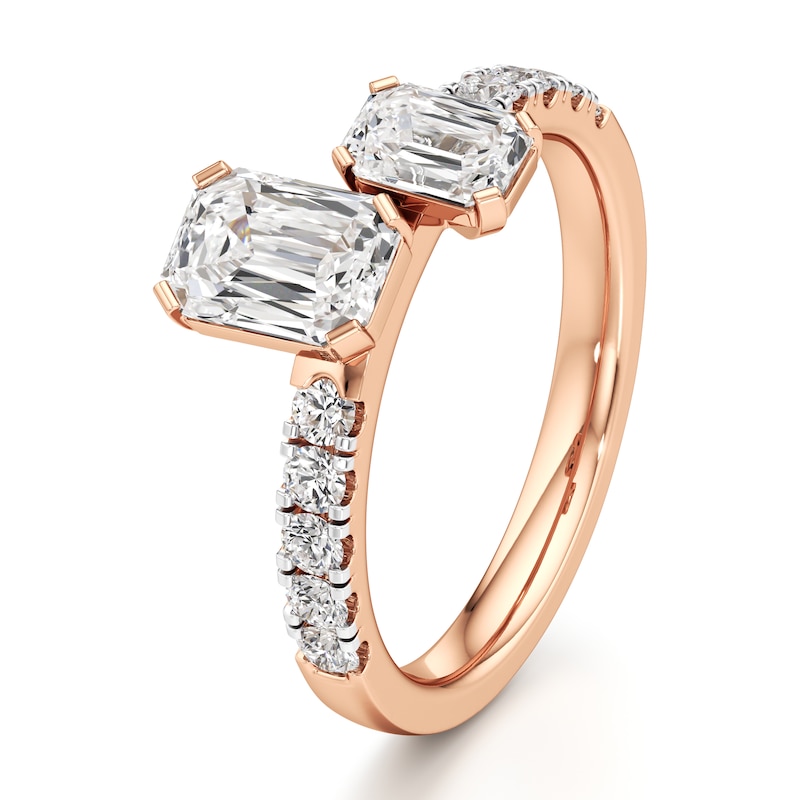 Main Image 4 of J'Lure Imperial-Emerald Step-Cut Two-Stone Lab-Grown Diamond Engagement Ring 1-3/4 ct tw 18K Rose Gold