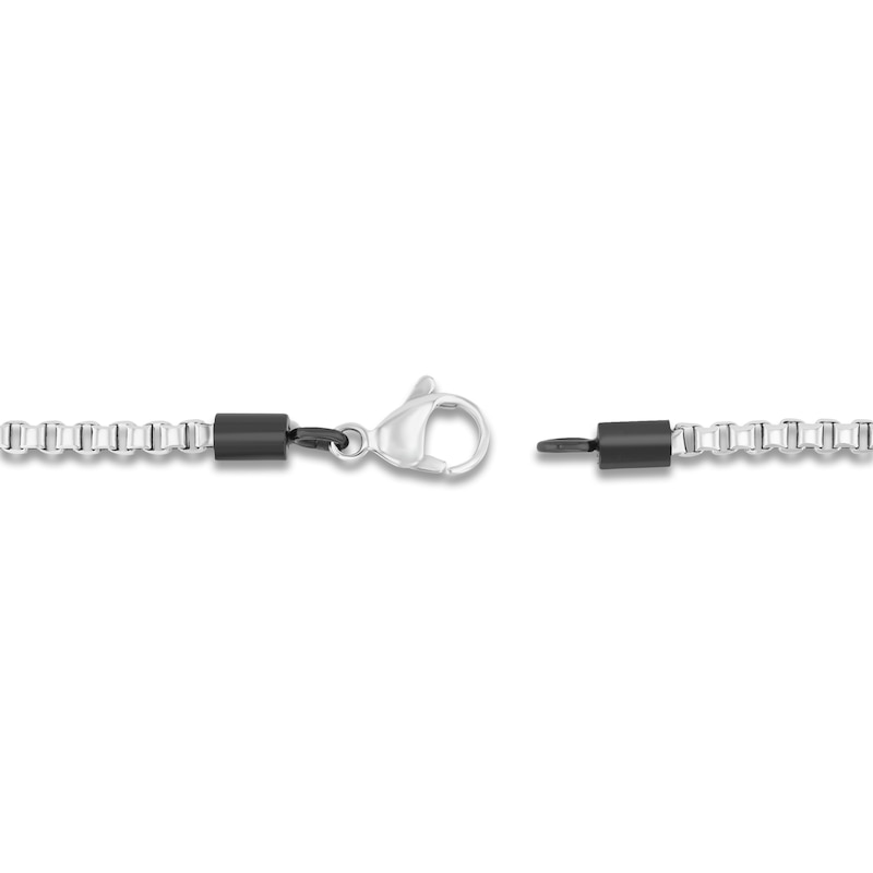 Main Image 3 of Men's Green Leather Box Chain Bracelet Stainless Steel & Black Ion Plating 8.5"
