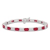 Thumbnail Image 1 of Rectangle-Cut Lab-Created Ruby & White Lab-Created Sapphire Bracelet Sterling Silver 7.25"
