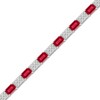 Thumbnail Image 2 of Rectangle-Cut Lab-Created Ruby & White Lab-Created Sapphire Bracelet Sterling Silver 7.25"