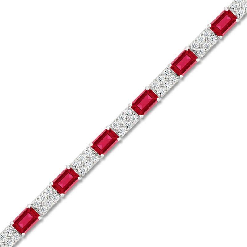 Main Image 2 of Rectangle-Cut Lab-Created Ruby & White Lab-Created Sapphire Bracelet Sterling Silver 7.25"