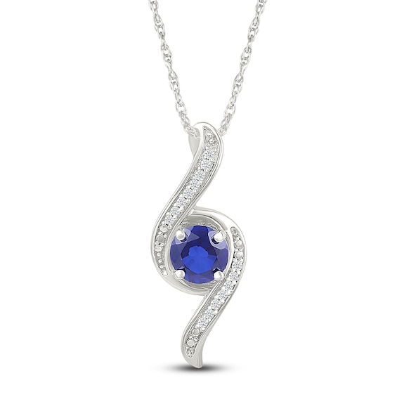 Blue Lab-Created Sapphire & Diamond Swirl Necklace 1/15 ct tw Sterling Silver 18"