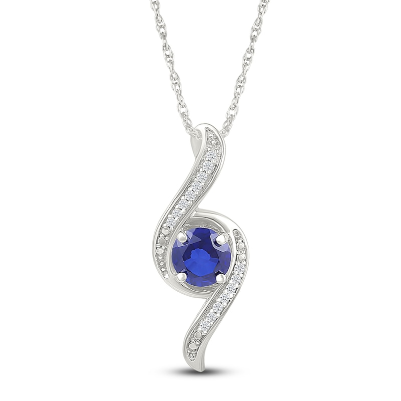 Main Image 1 of Blue Lab-Created Sapphire & Diamond Swirl Necklace 1/15 ct tw Sterling Silver 18"