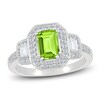 Thumbnail Image 1 of Rectangle-Cut Natural Peridot & White Lab-Created Sapphire Halo Ring Sterling Silver