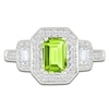 Thumbnail Image 2 of Rectangle-Cut Natural Peridot & White Lab-Created Sapphire Halo Ring Sterling Silver