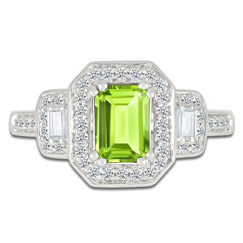 Main Image 2 of Rectangle-Cut Natural Peridot & White Lab-Created Sapphire Halo Ring Sterling Silver