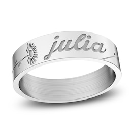 Birth Flower & Name Ring 10K White Gold