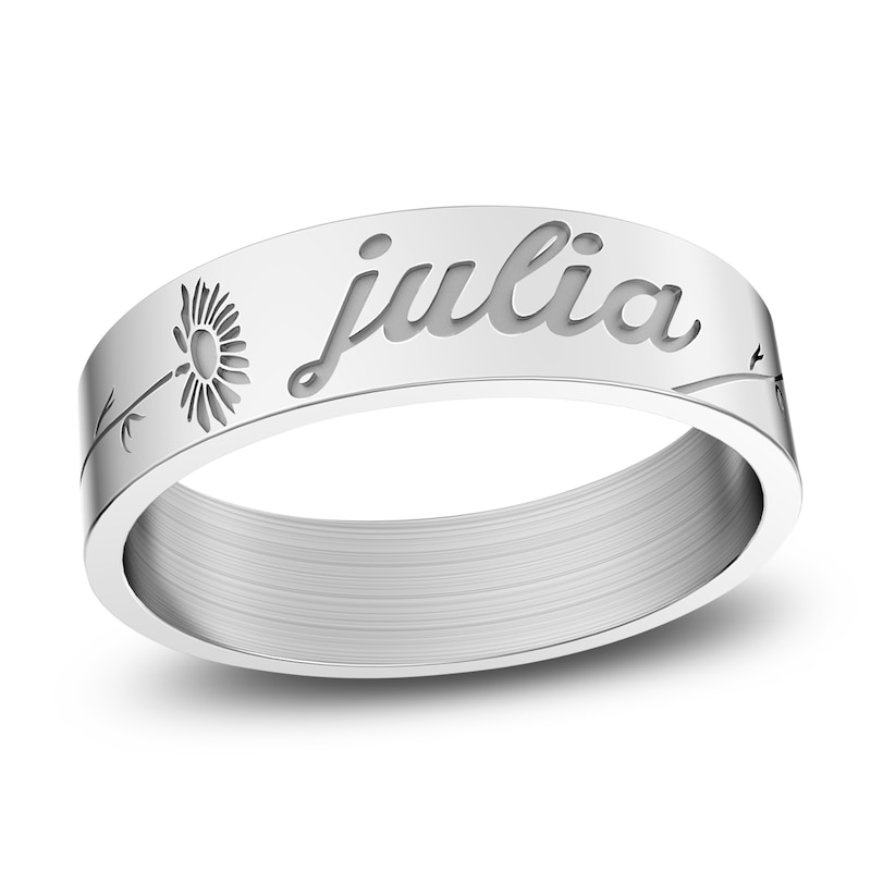 Main Image 1 of Birth Flower & Name Ring 10K White Gold