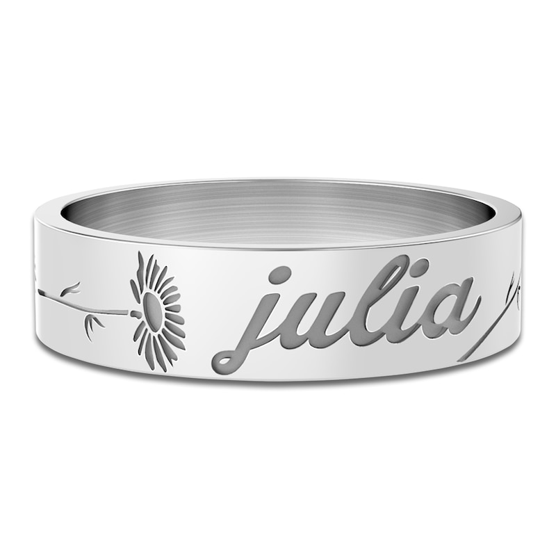 Main Image 3 of Birth Flower & Name Ring 10K White Gold
