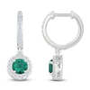 Thumbnail Image 3 of Lab-Created Emerald & White Lab-Created Sapphire Dangle Hoop Earrings Sterling Silver