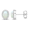 Thumbnail Image 1 of Oval-Cut Lab-Created Opal & White Lab-Created Sapphire Halo Stud Earrings Sterling Silver