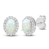 Thumbnail Image 2 of Oval-Cut Lab-Created Opal & White Lab-Created Sapphire Halo Stud Earrings Sterling Silver