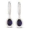 Thumbnail Image 1 of Pear-Shaped Blue Lab-Created Sapphire & White Lab-Created Sapphire Dangle Hoop Earrings Sterling Silver