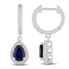 Thumbnail Image 3 of Pear-Shaped Blue Lab-Created Sapphire & White Lab-Created Sapphire Dangle Hoop Earrings Sterling Silver