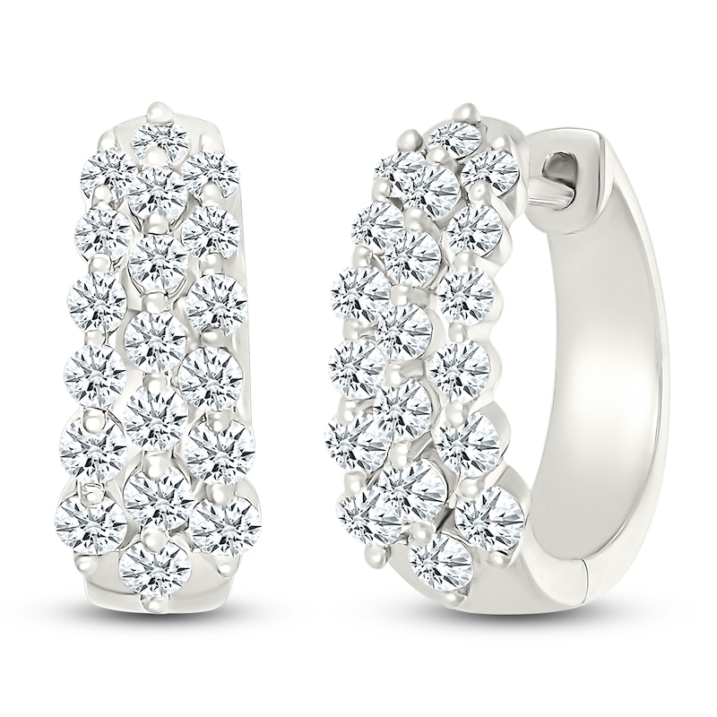 Main Image 2 of Diamond Three-Row Hoop Earrings 1 ct tw 10K White Gold