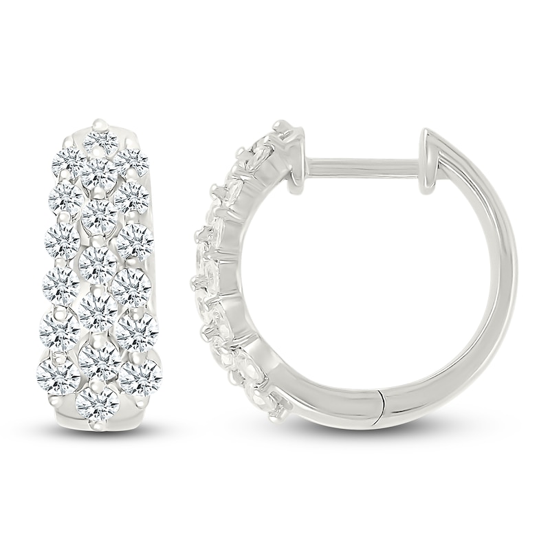 Main Image 3 of Diamond Three-Row Hoop Earrings 1 ct tw 10K White Gold