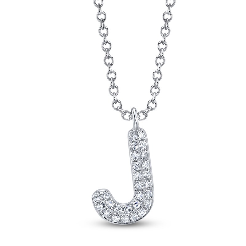 Main Image 1 of Shy Creation Diamond Letter J Pavé Necklace 1/20 ct tw 14K White Gold 18" SC55028331-J