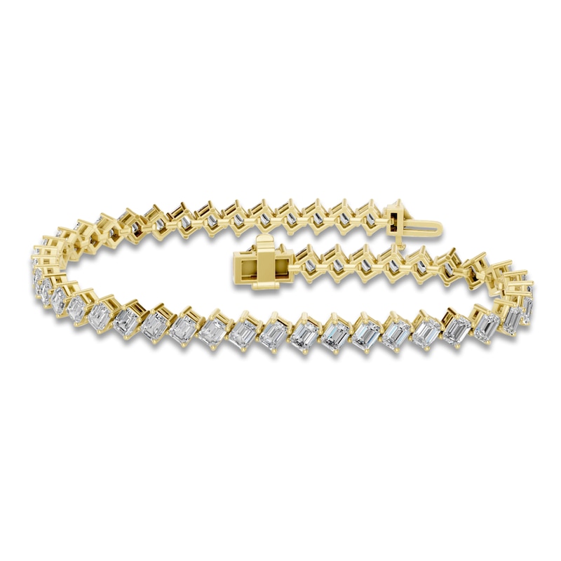 Main Image 1 of Emerald-Cut Lab-Grown Diamond Tennis Bracelet 5 ct tw 14K Yellow Gold 7"