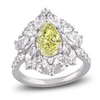 Thumbnail Image 1 of Pear-Shaped Yellow Lab-Grown Diamond & White Lab-Grown Diamond Halo Fashion Ring 4-1/2 ct tw 14K White Gold